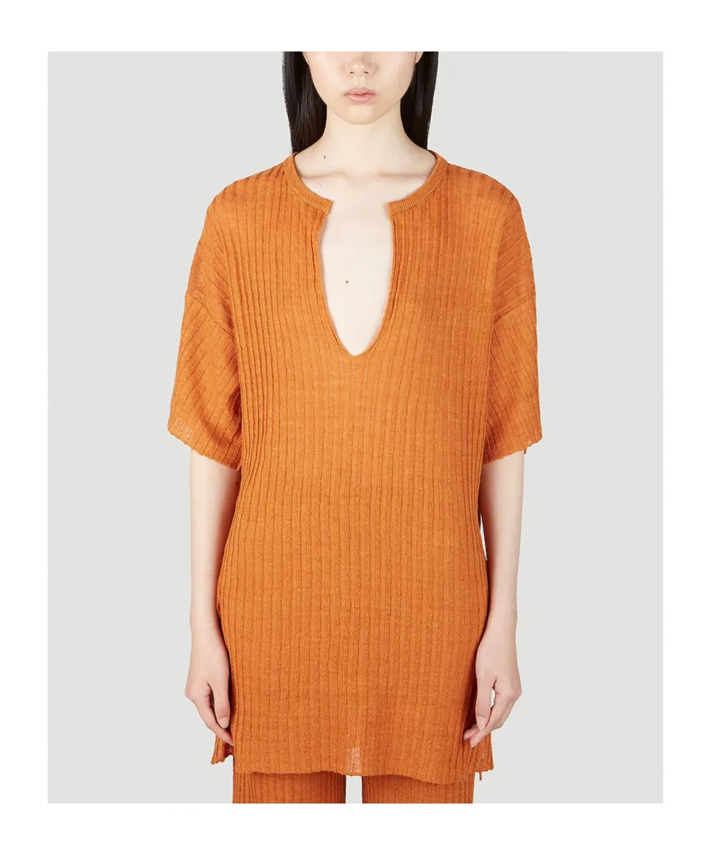 Short-Sleeved Ribbed Sweater