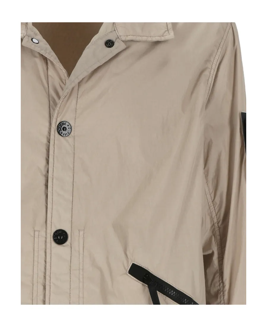 Stone Island Logo Patch Button-Up Overshirt Jacket