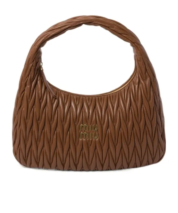 Miu Wander Matelassé Nappa Leather Hobo Bag