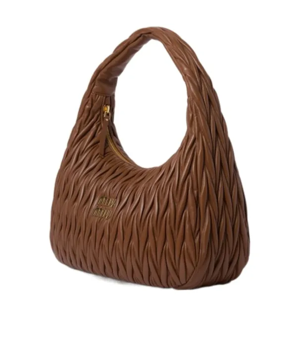 Miu Wander Matelassé Nappa Leather Hobo Bag