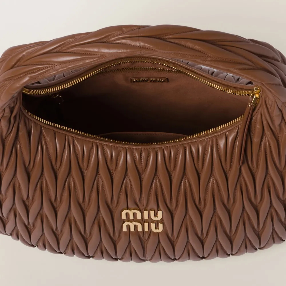 Miu Wander Matelassé Nappa Leather Hobo Bag