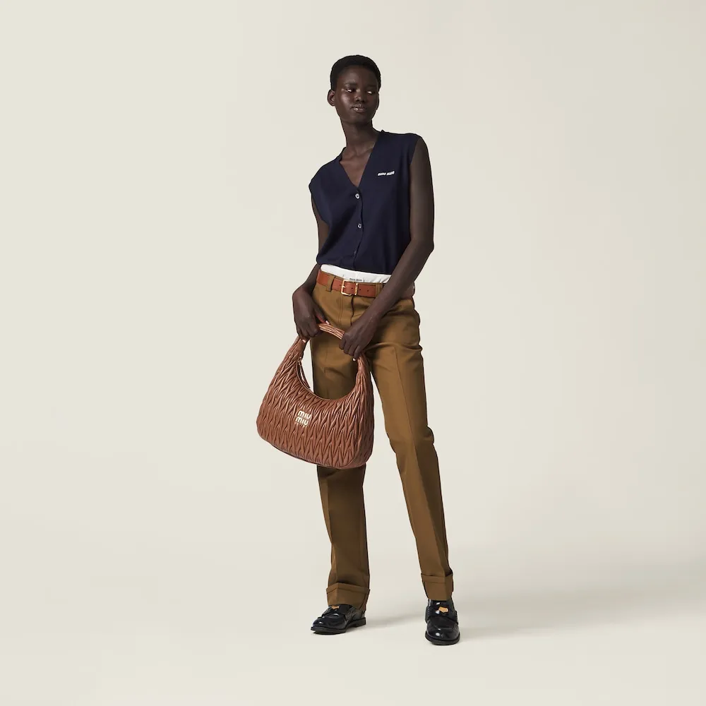 Miu Wander Matelassé Nappa Leather Hobo Bag