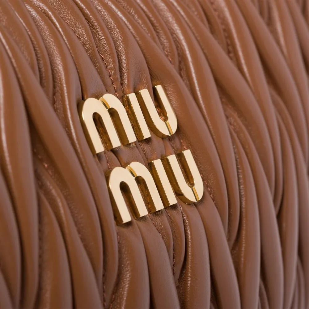 Miu Wander Matelassé Nappa Leather Hobo Bag