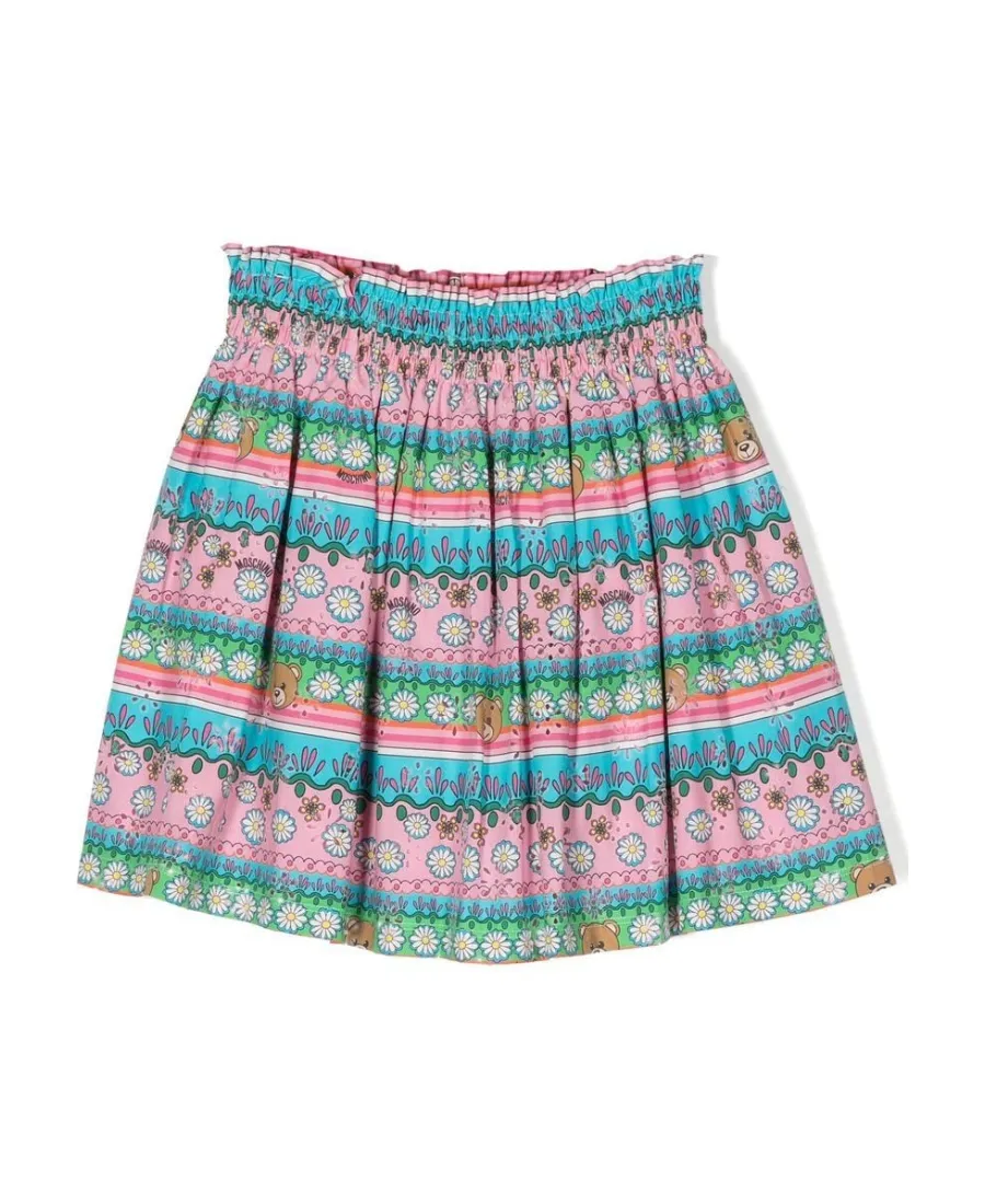 Moschino Kids Teddy Bear-Printed High Waist Flared Skirt