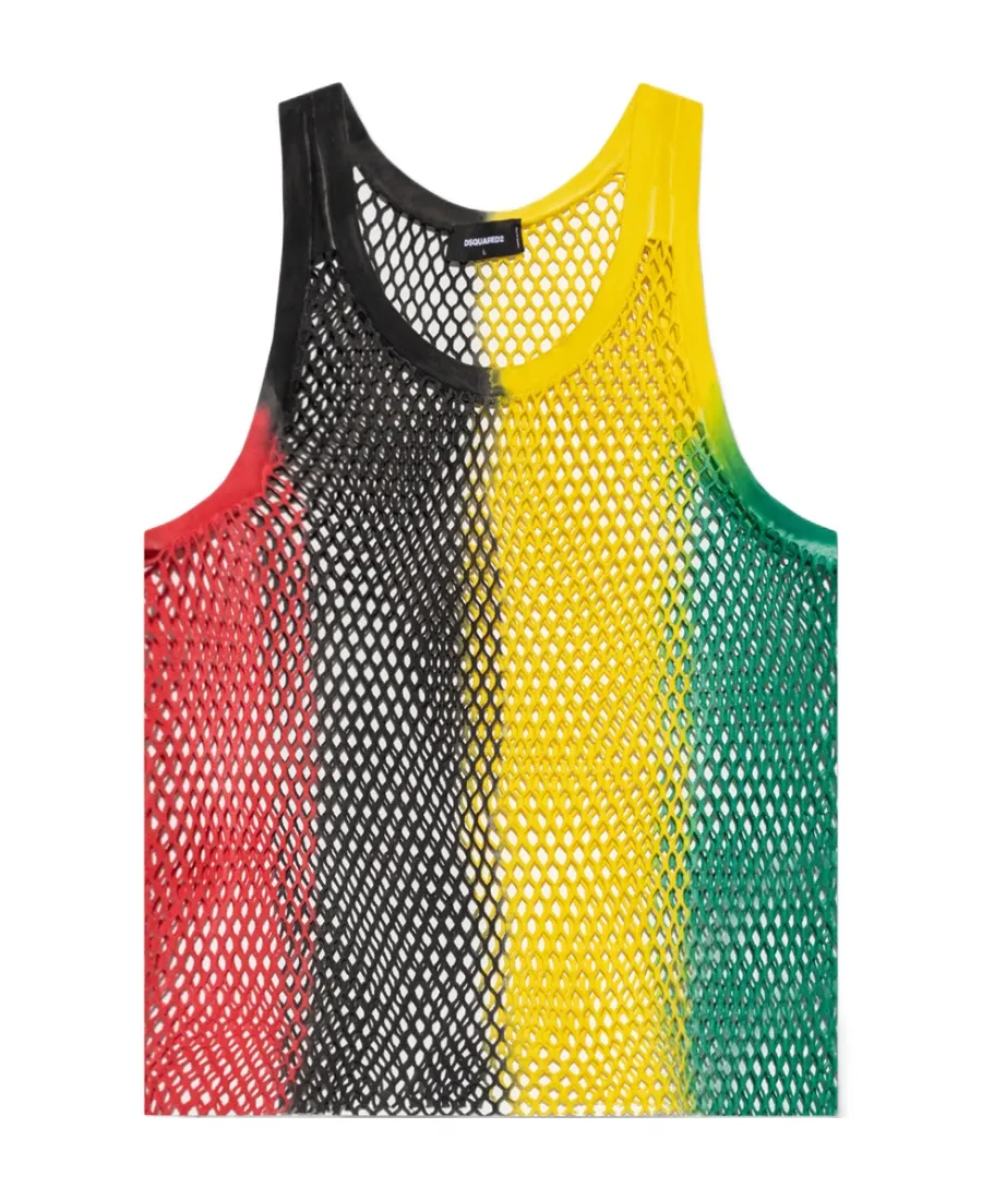 Colour-Block Mesh Tank Top