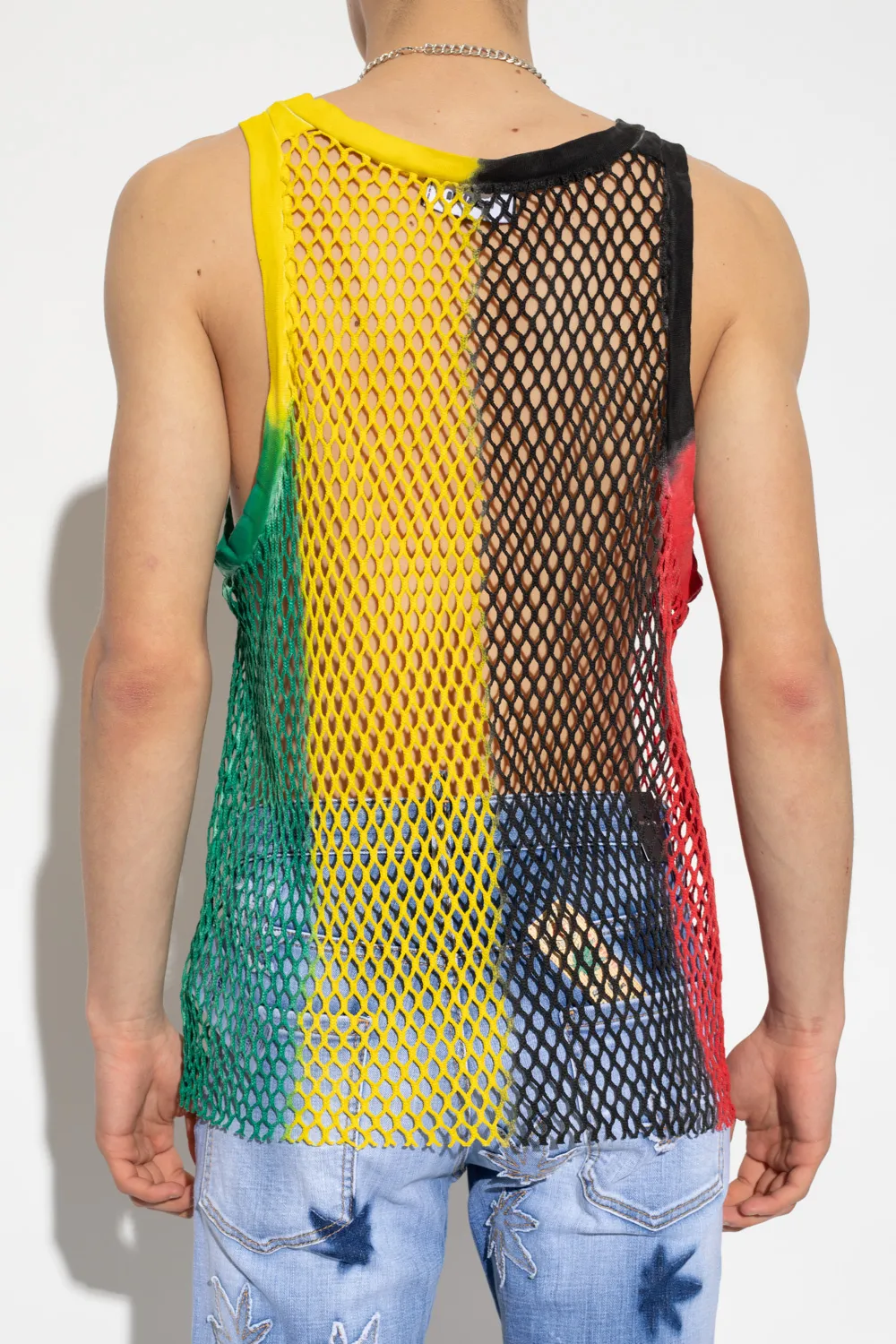 Colour-Block Mesh Tank Top
