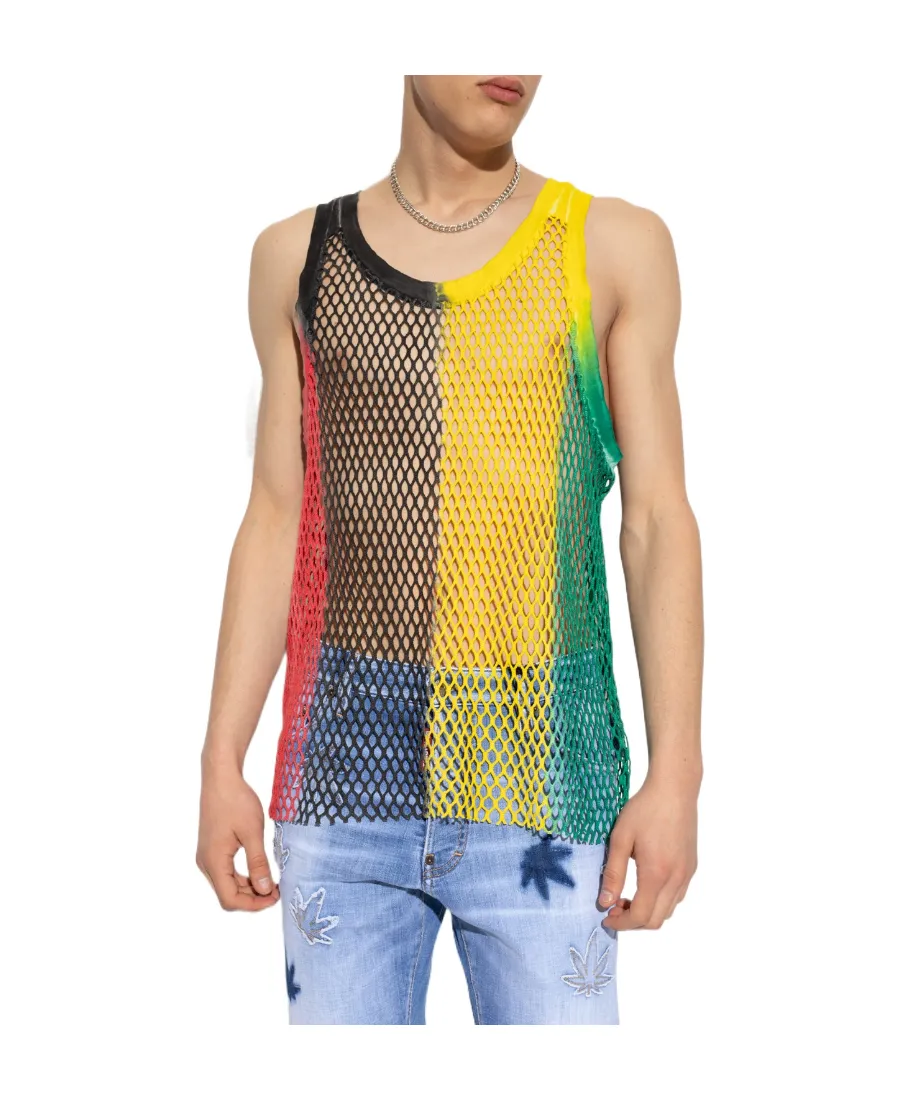 Colour-Block Mesh Tank Top