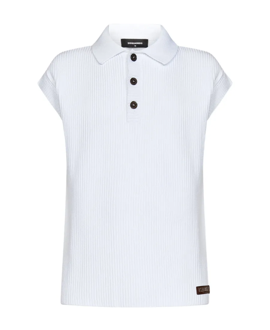 Ribbed-Knit Polo Top