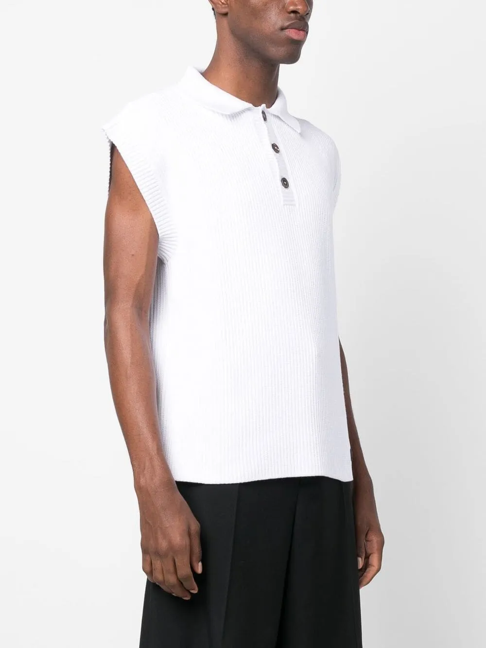 Ribbed-Knit Polo Top