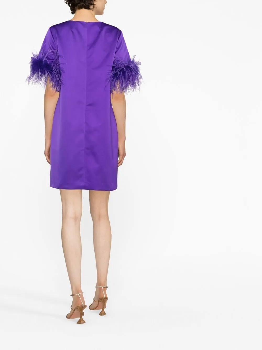 Feather-Trim Satin Dress