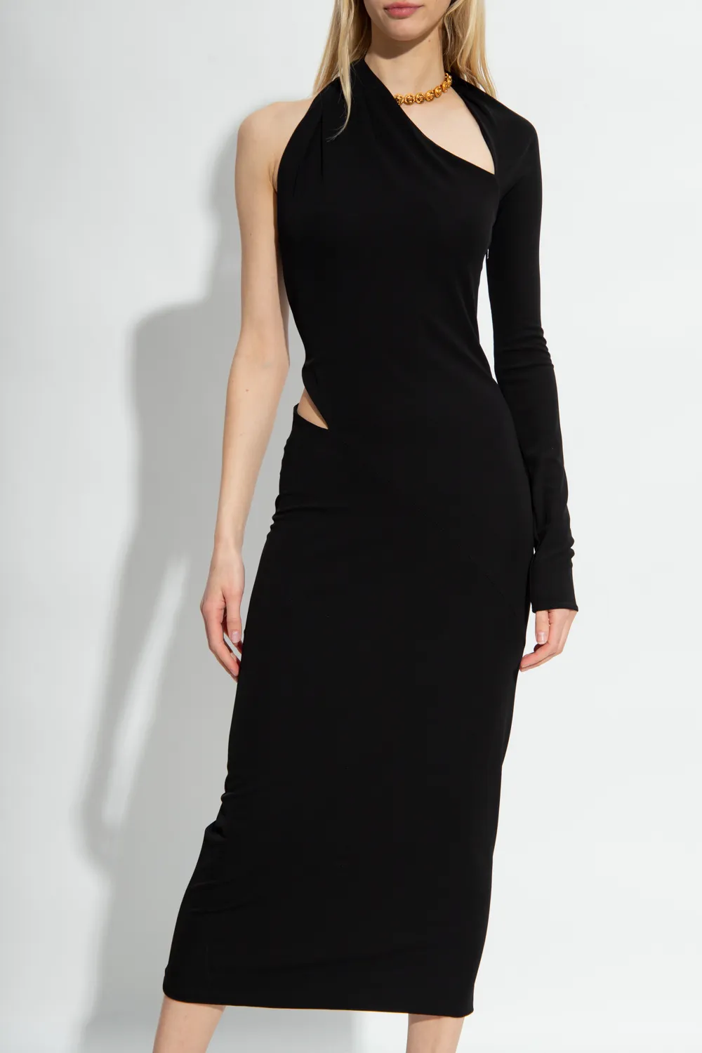 Versace One-Shoulder Cut Out Midi Dress