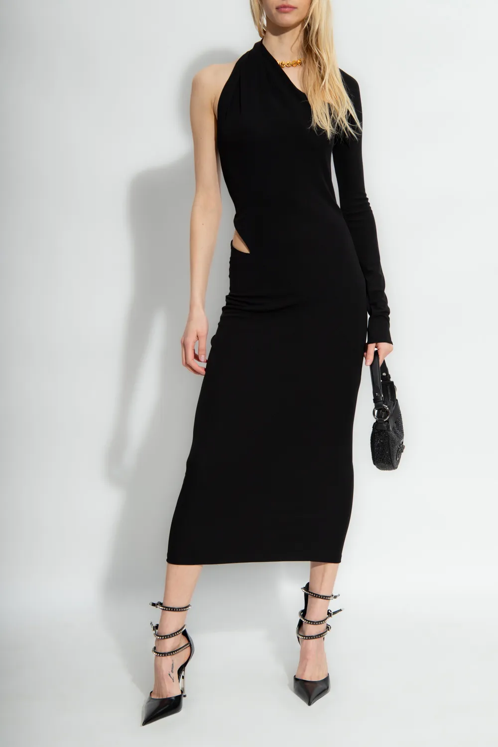 Versace One-Shoulder Cut Out Midi Dress