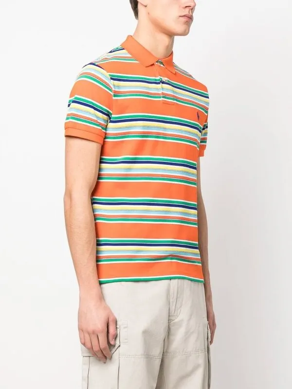 Stripe-Print Short-Sleeved Polo Shirt