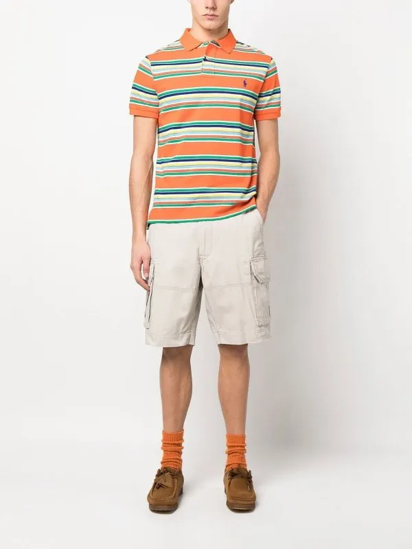 Stripe-Print Short-Sleeved Polo Shirt