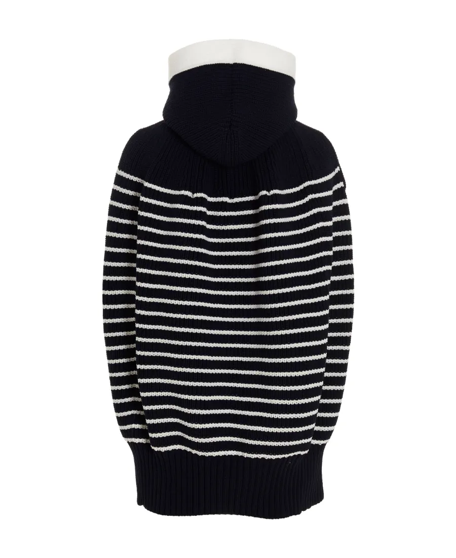 Sacai Striped Short-Sleeved Knitted Hoodie