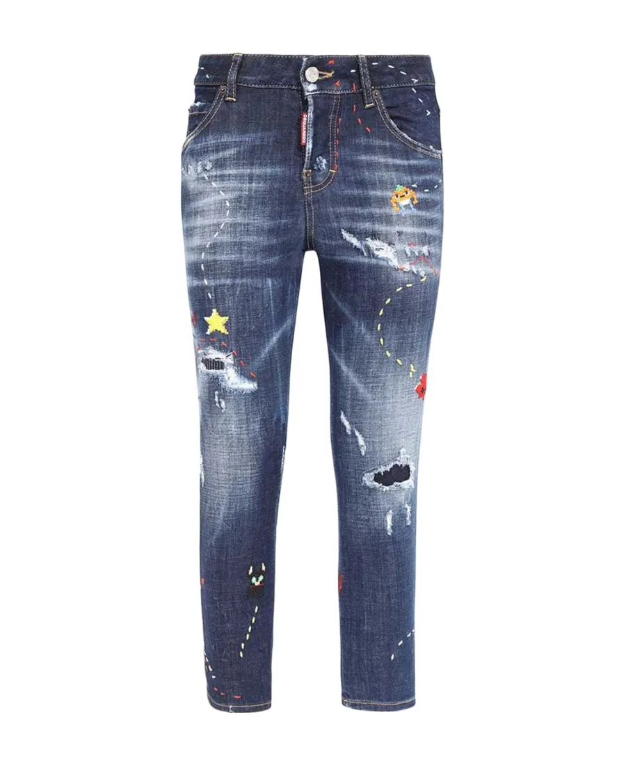 Embroidered-Design Cropped Jeans