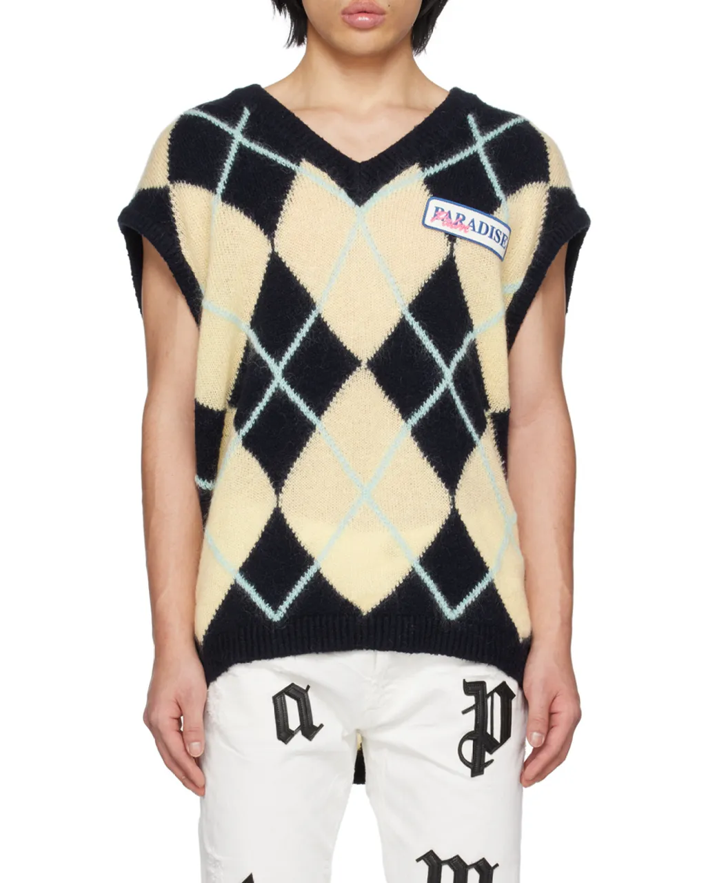 Logo-Patch Argyle Knitted Vest