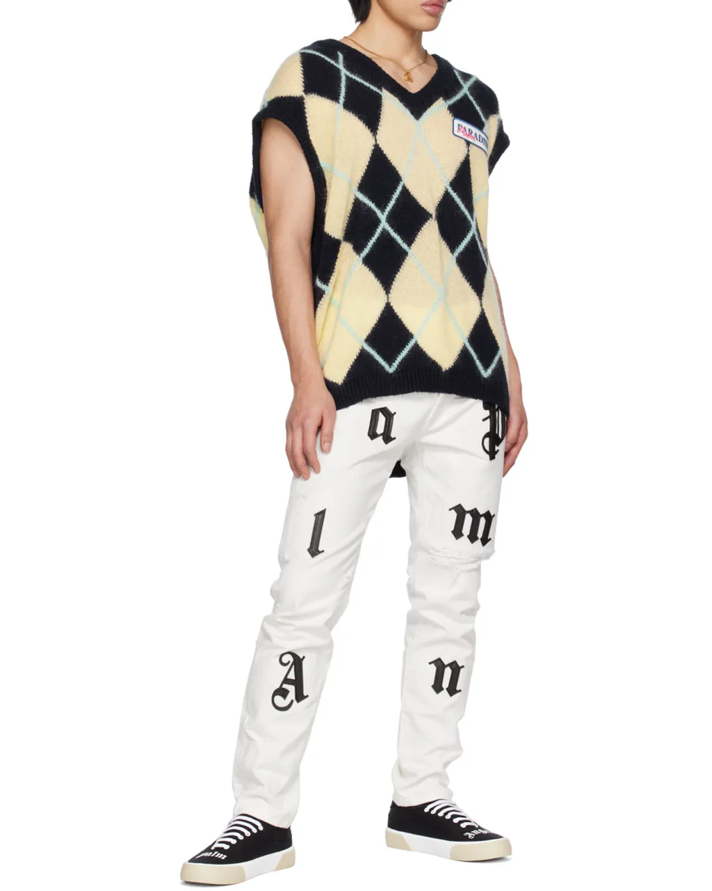 Logo-Patch Argyle Knitted Vest
