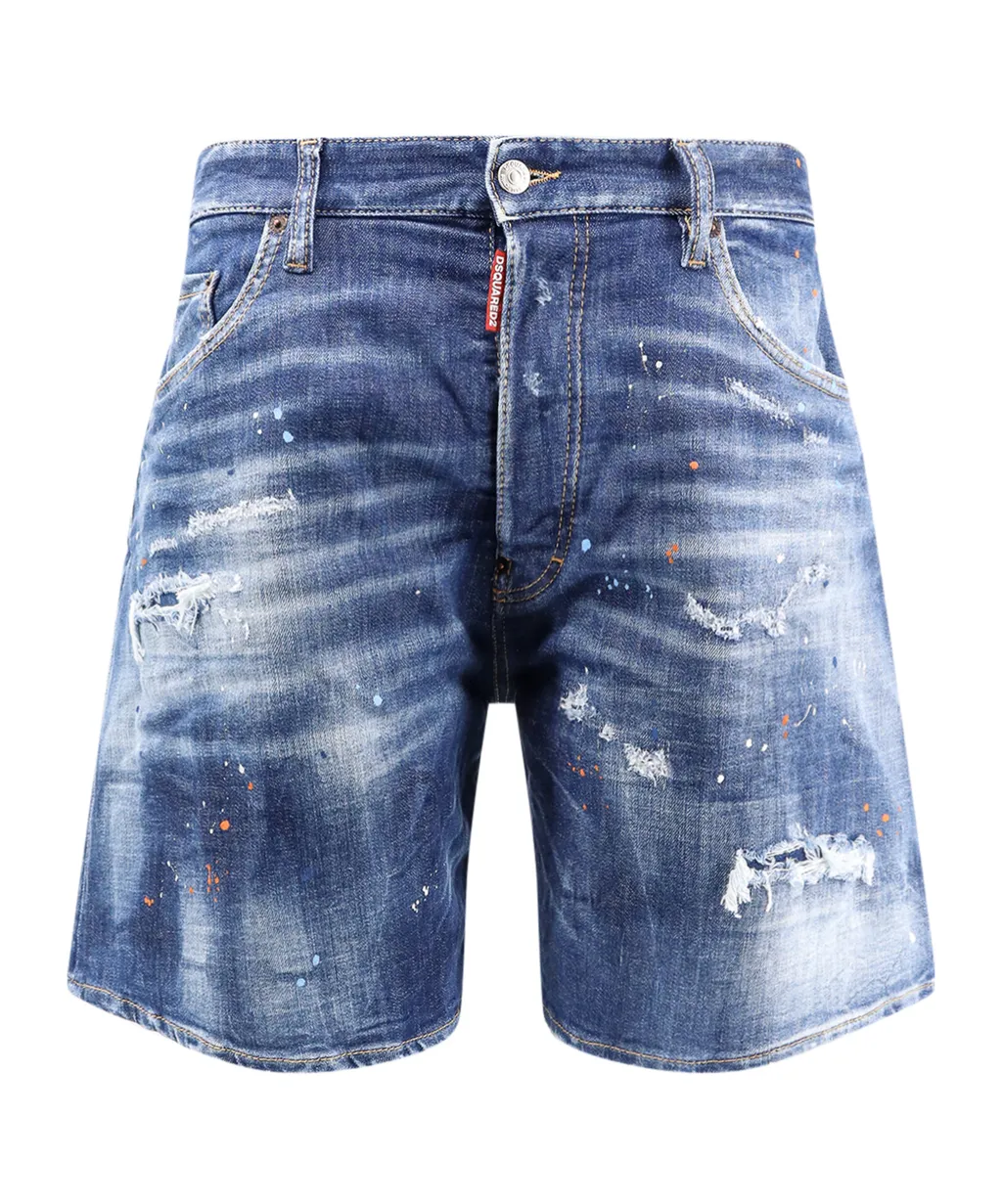Paint-Splatter Denim Shorts
