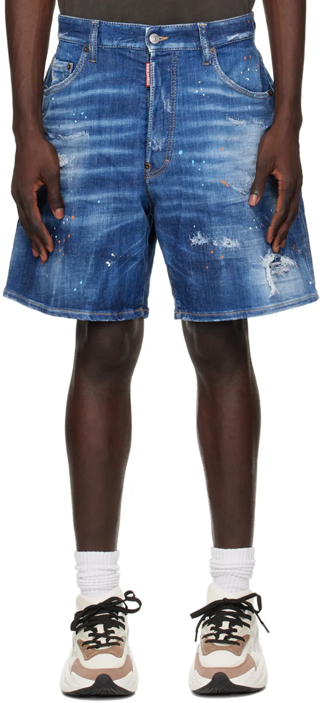Paint-Splatter Denim Shorts