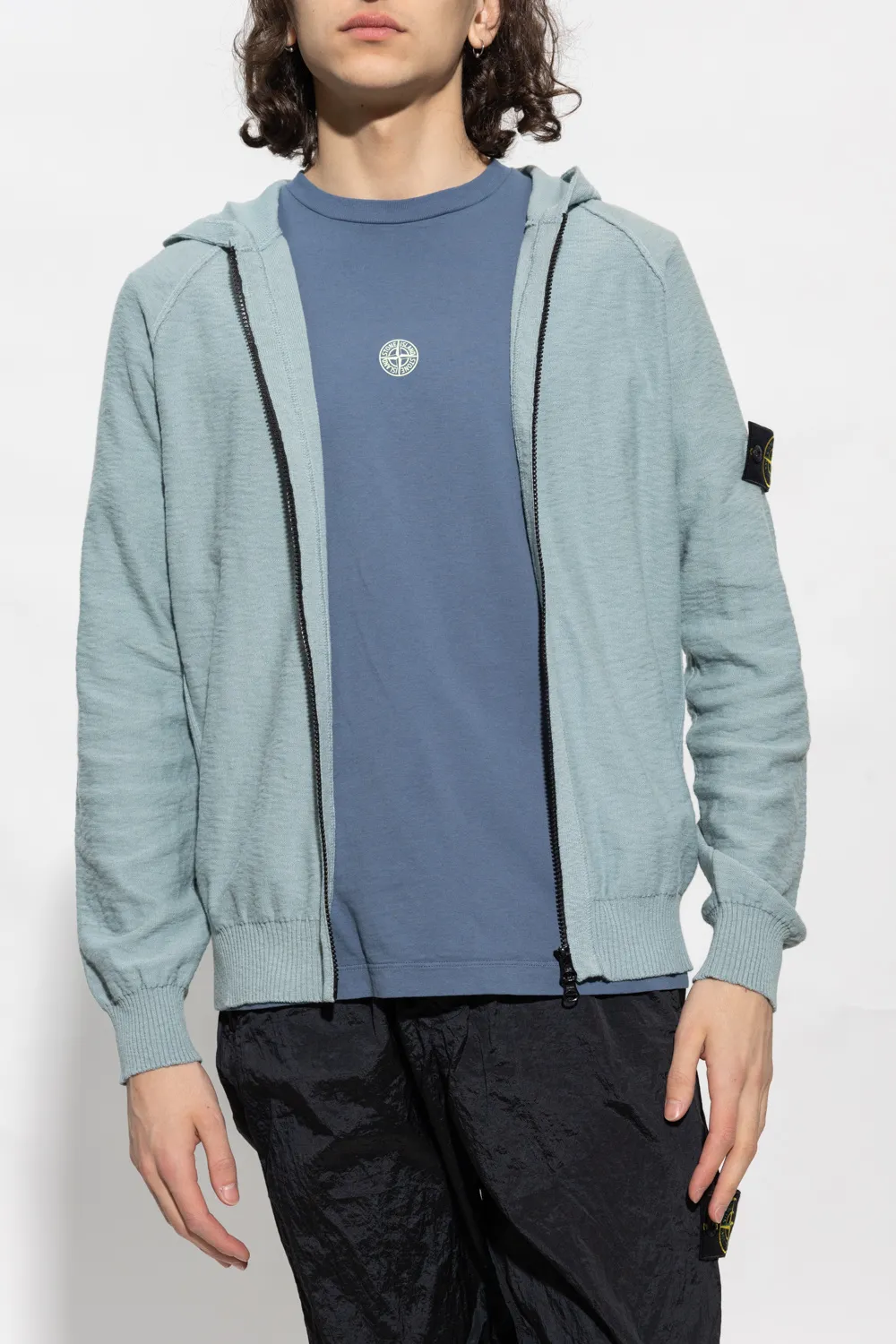Logo Patch Slub Zip-Up Hoodie