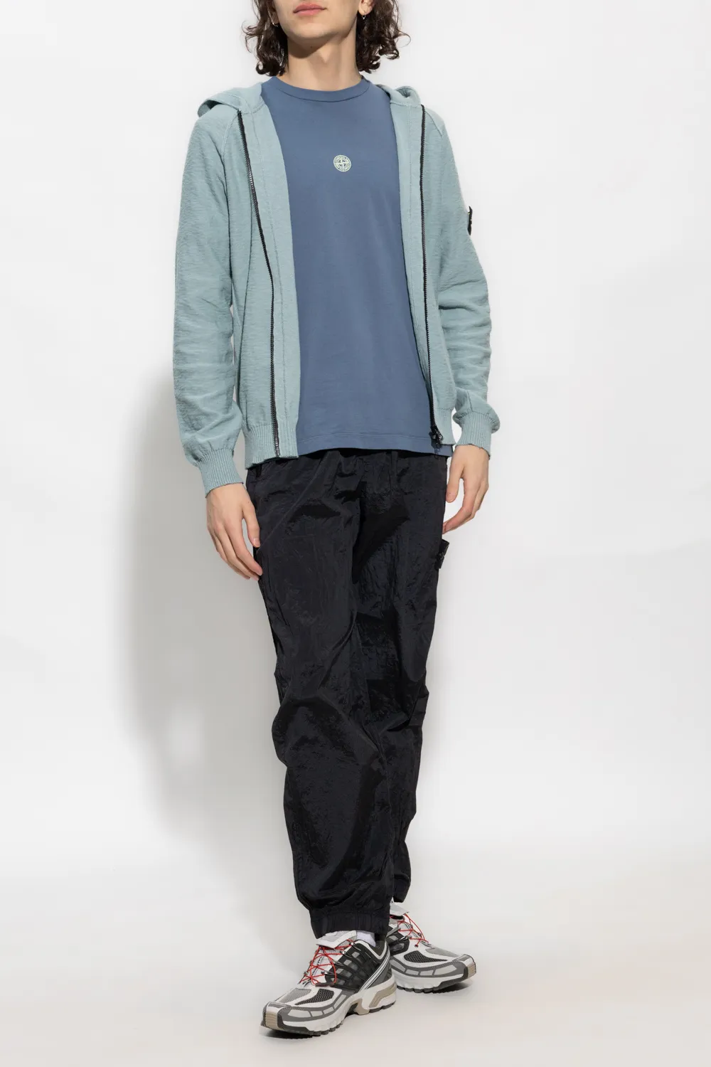 Logo Patch Slub Zip-Up Hoodie