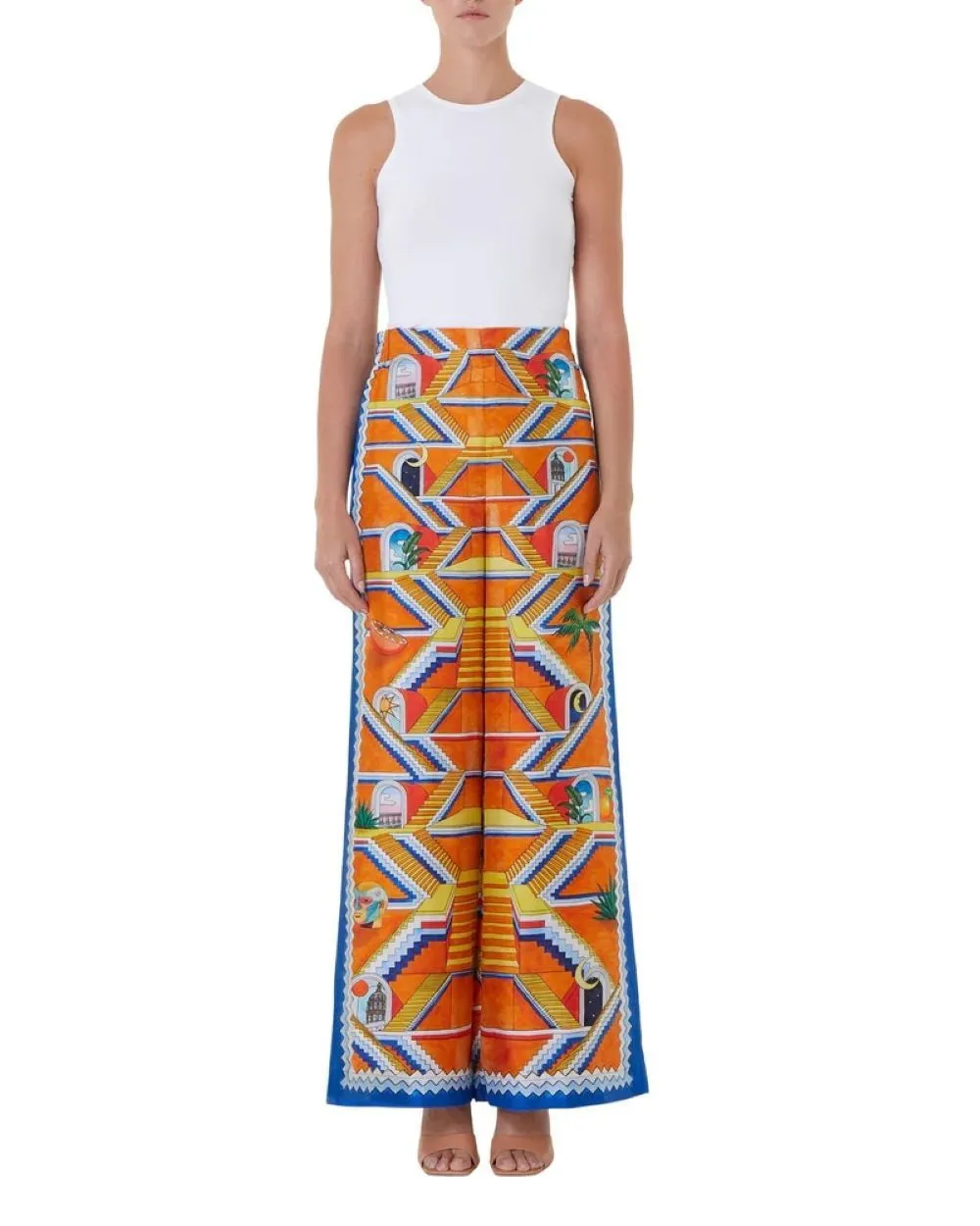 Casablanca Graphic-Printed High-Waist Wide-Leg Trousers