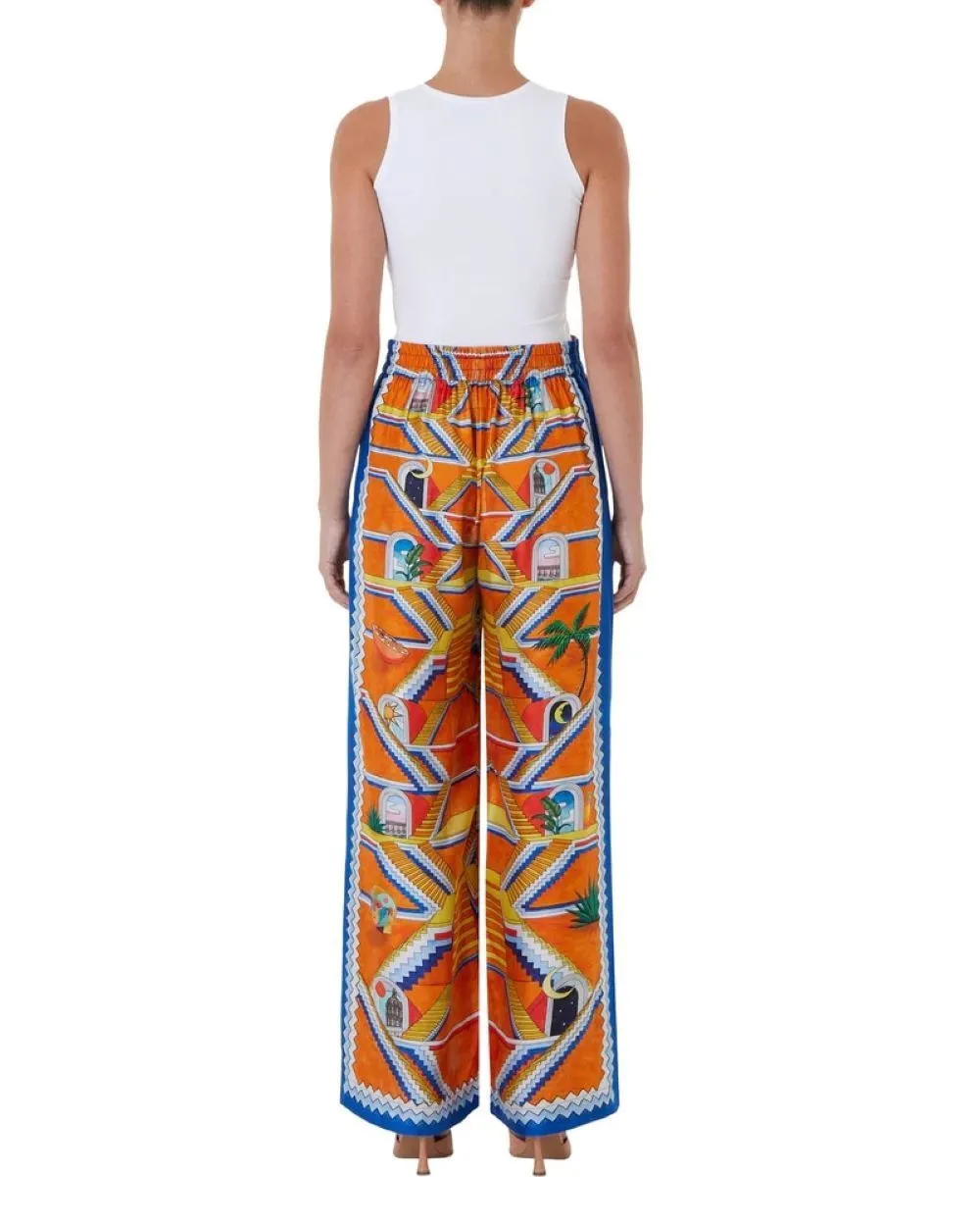 Casablanca Graphic-Printed High-Waist Wide-Leg Trousers