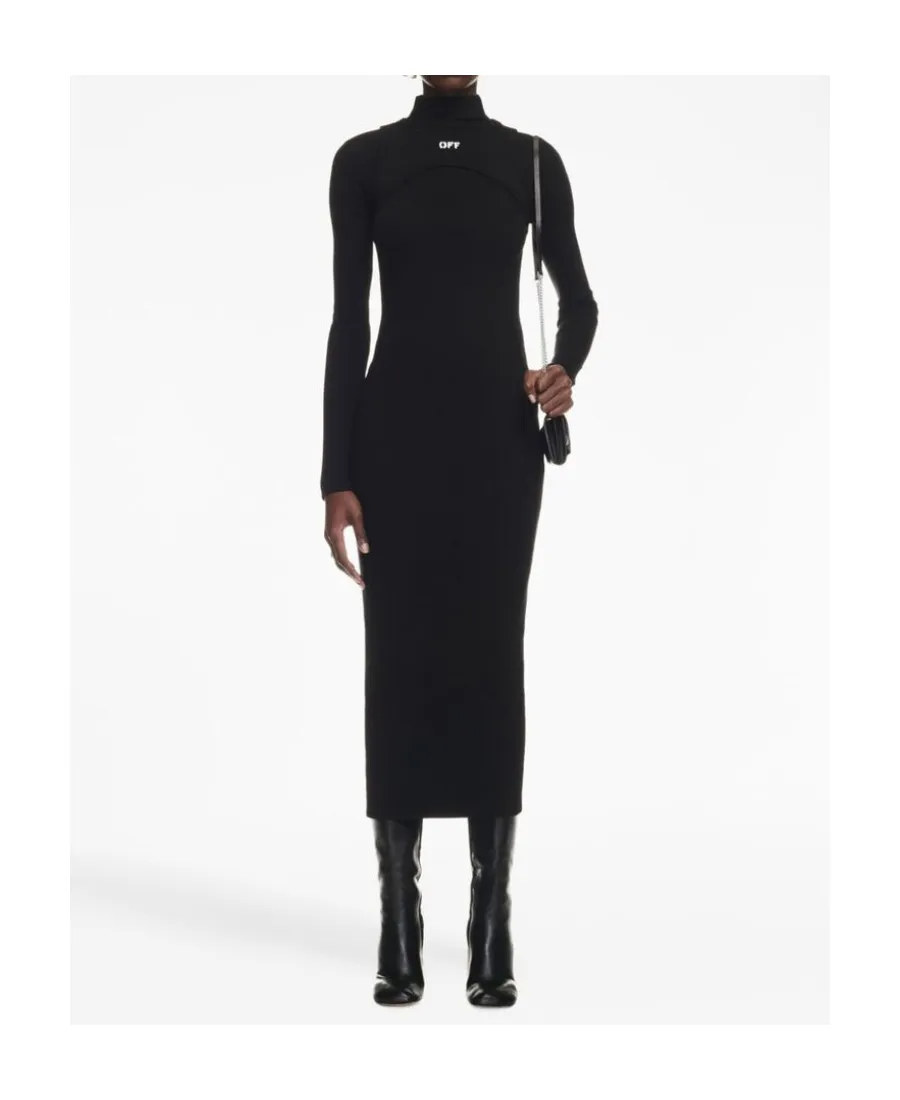 Off-White Logo Printed Long-Sleeved Dress