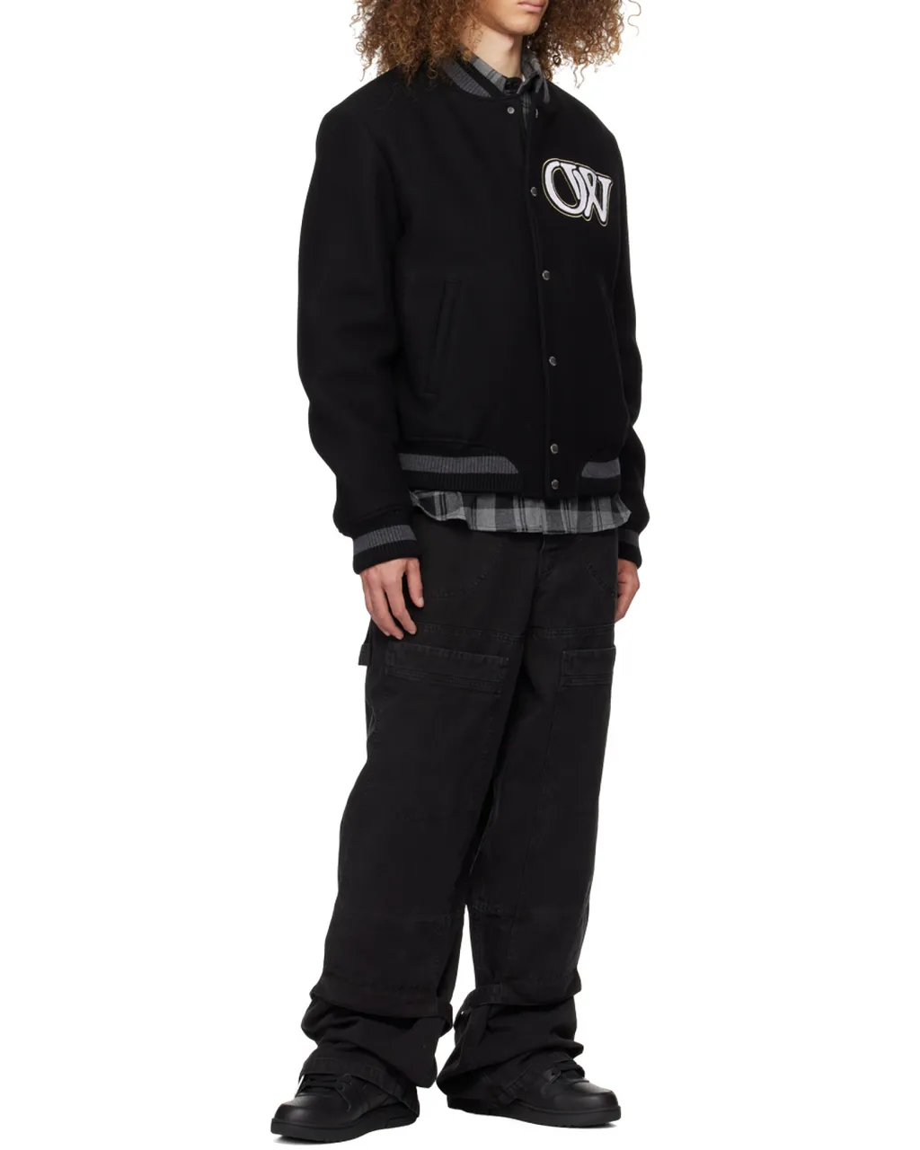 Off-White Buttoned Long-Sleeved Bomber Jacket