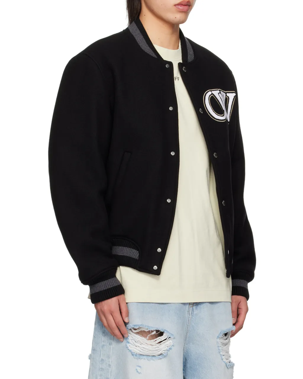 Off-White Buttoned Long-Sleeved Bomber Jacket