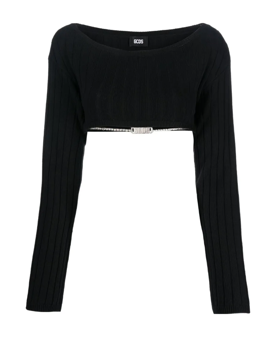 Gcds Boat Neck Cropped Knitted Top