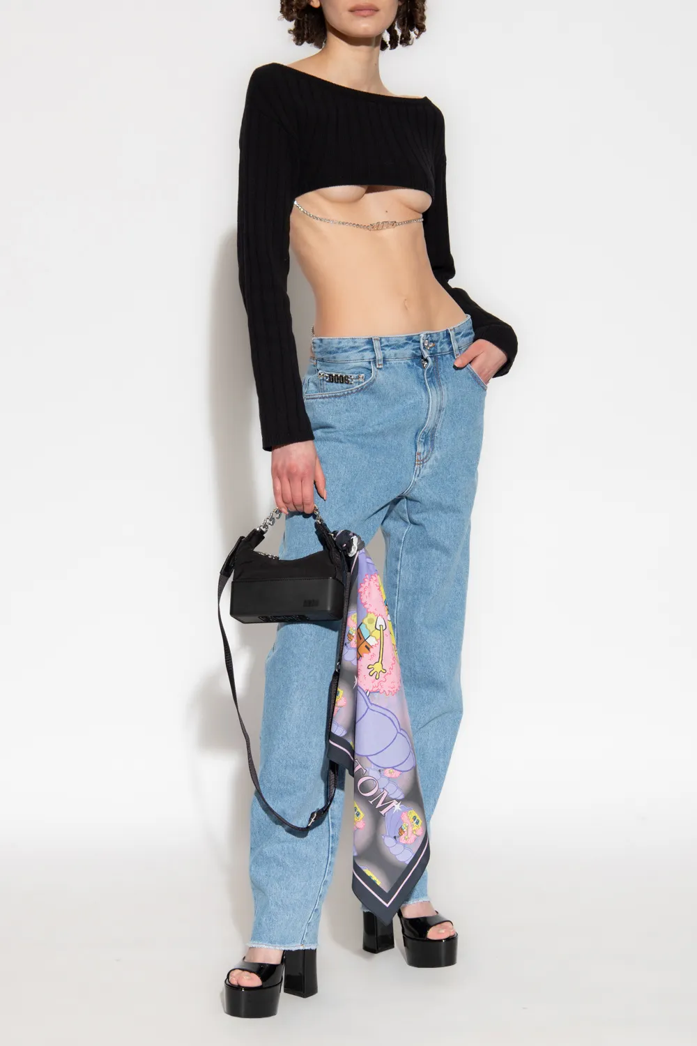 Gcds Boat Neck Cropped Knitted Top