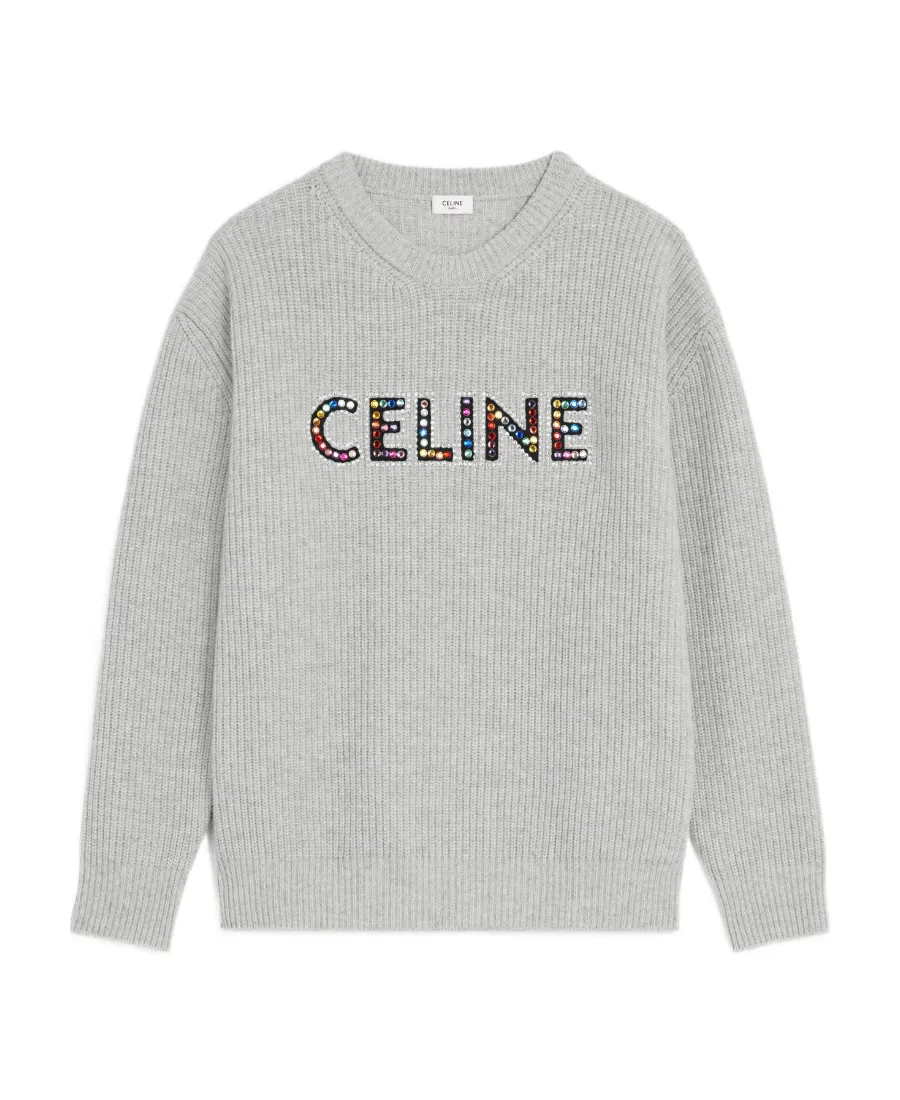 Celine Oversized Embroidered Sweater In Ribbed Wool