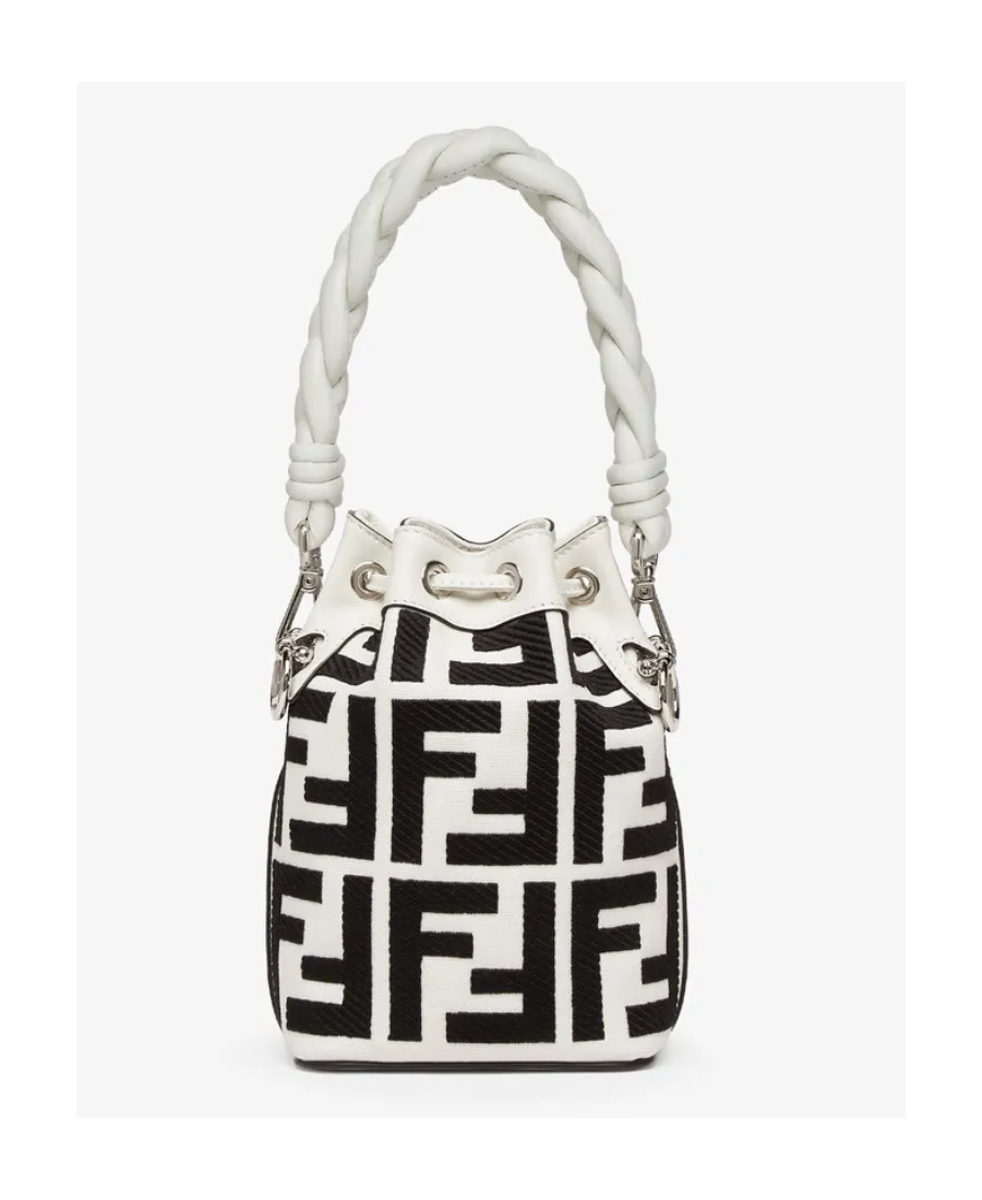Black And White Canvas Mini-Bag With Ff Embroidery