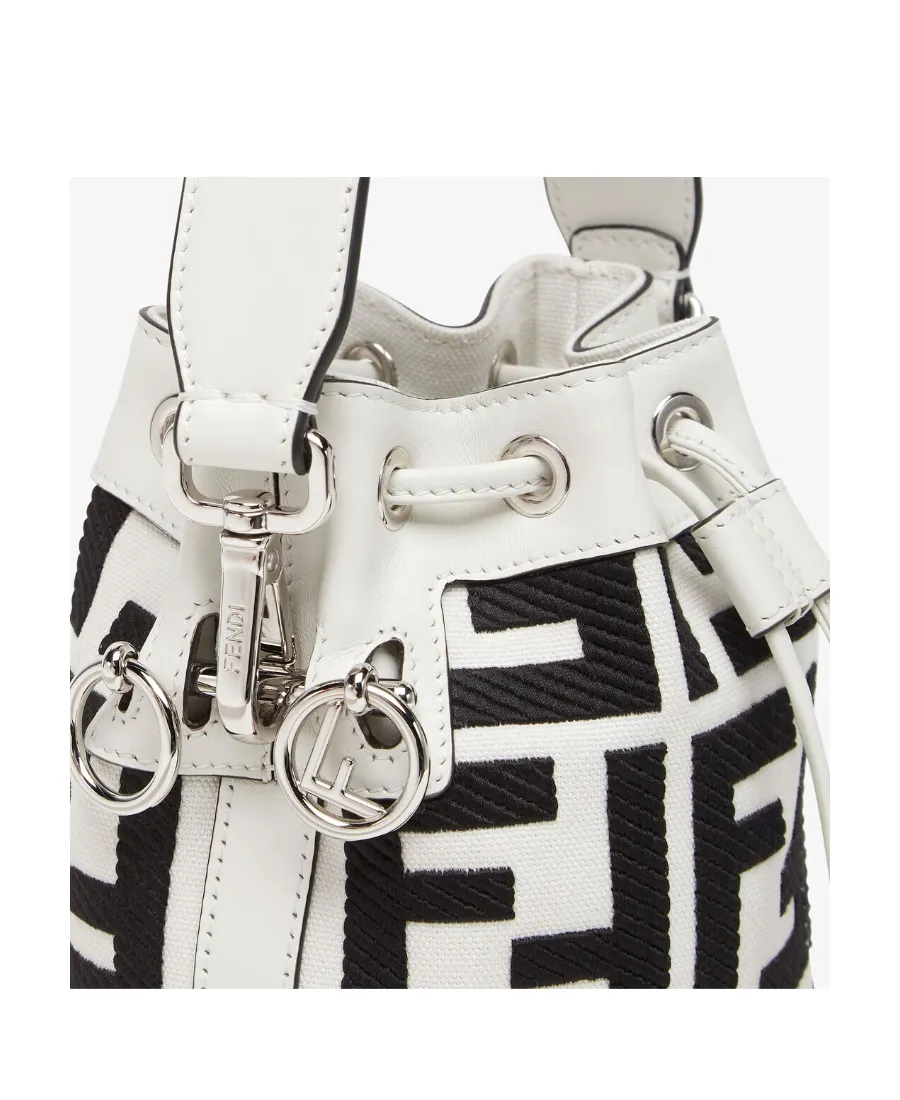 Black And White Canvas Mini-Bag With Ff Embroidery