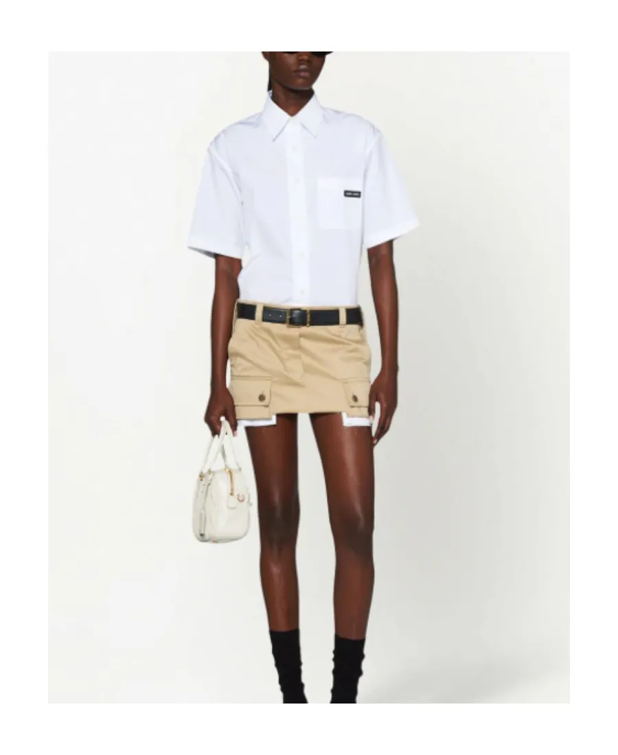 Miu Miu Chino Logo Detailed Mini Skirt