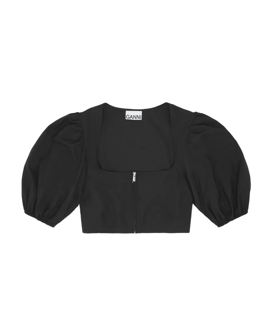 Ganni Puff Sleeved Cropped Top