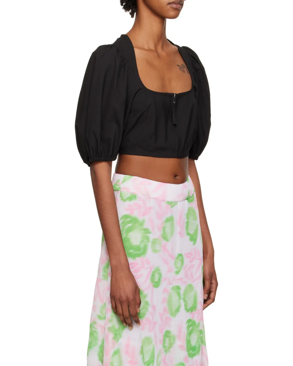 Ganni Puff Sleeved Cropped Top