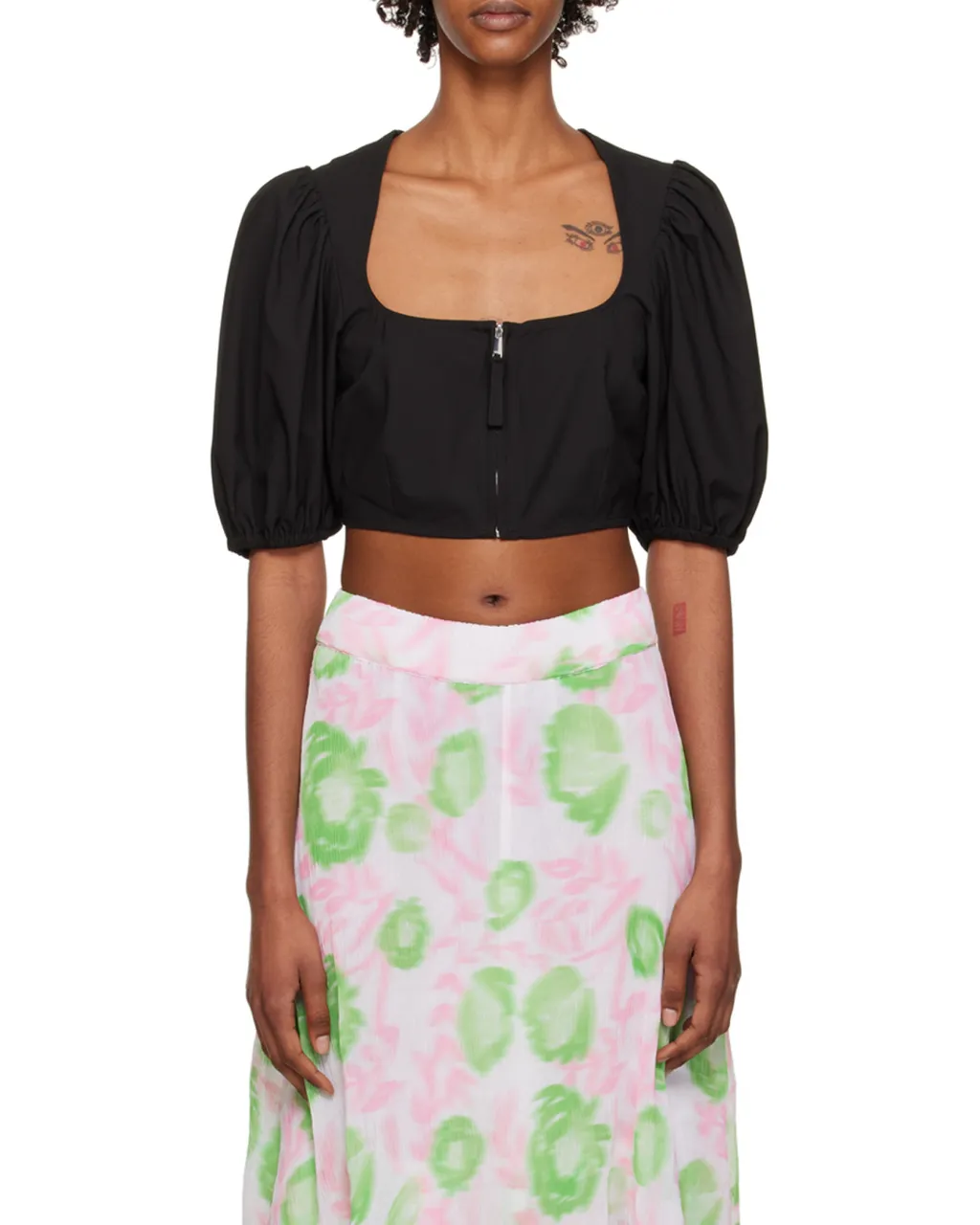 Ganni Puff Sleeved Cropped Top