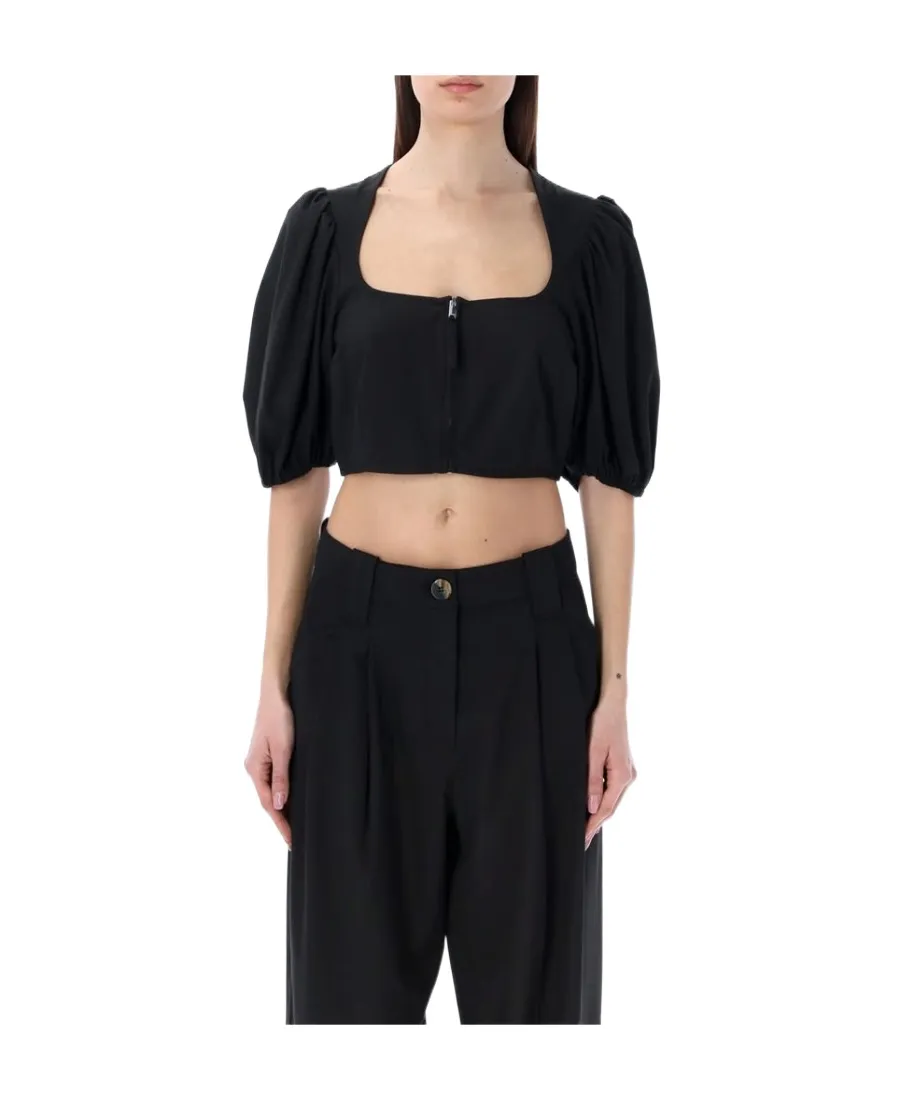 Ganni Puff Sleeved Cropped Top