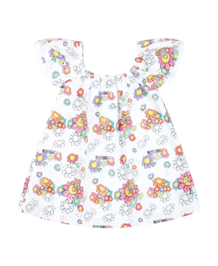 Moschino Kids Teddy Bear Floral Printed Dress