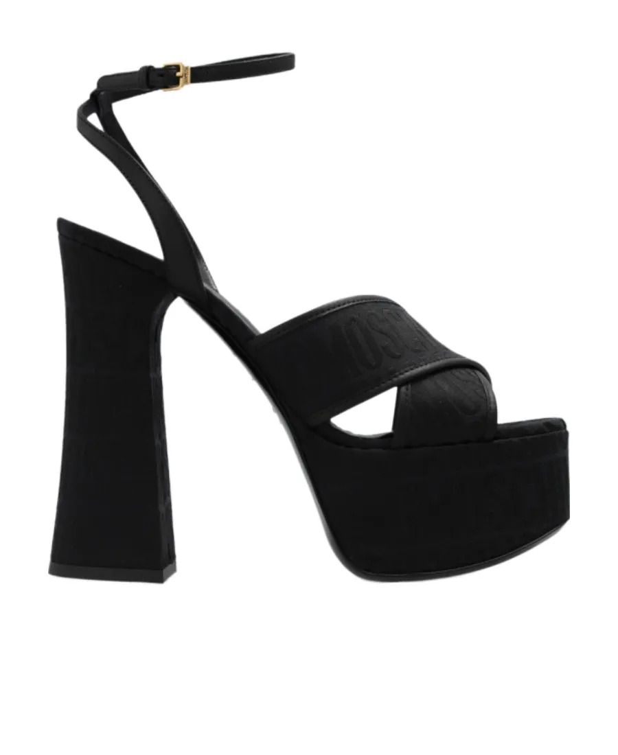 Moschino High Block Heel Logo Printed Platform Sandals