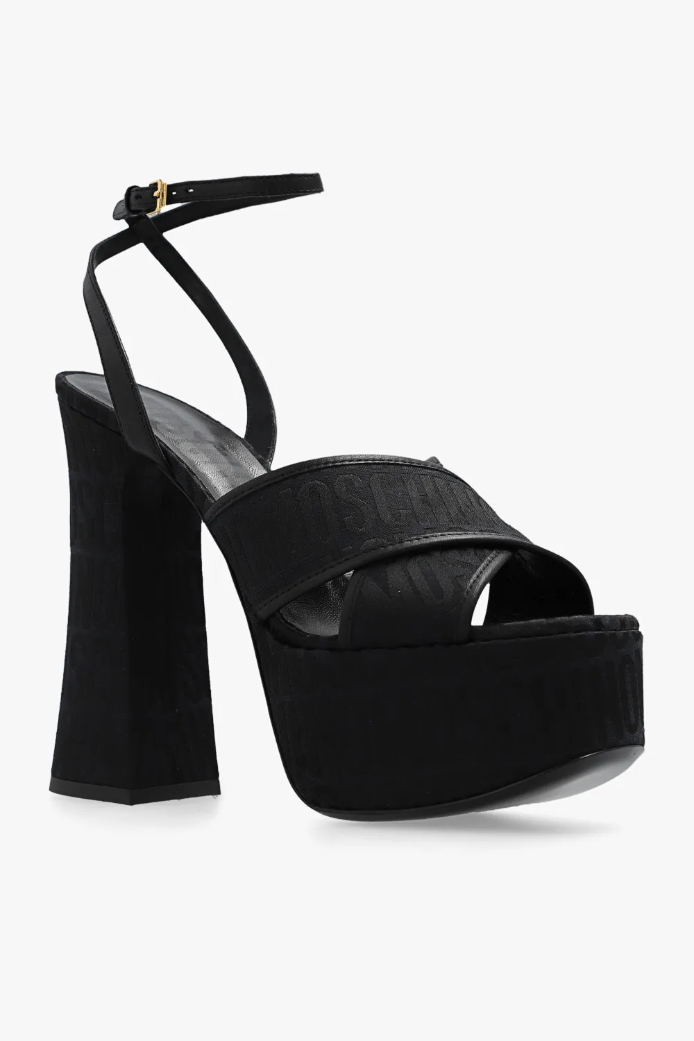 Moschino High Block Heel Logo Printed Platform Sandals