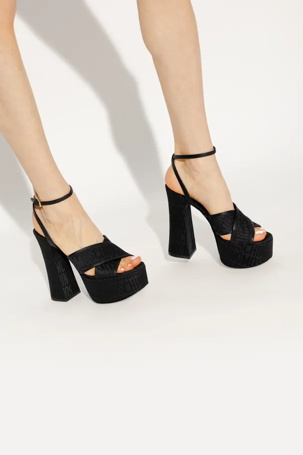 Moschino High Block Heel Logo Printed Platform Sandals