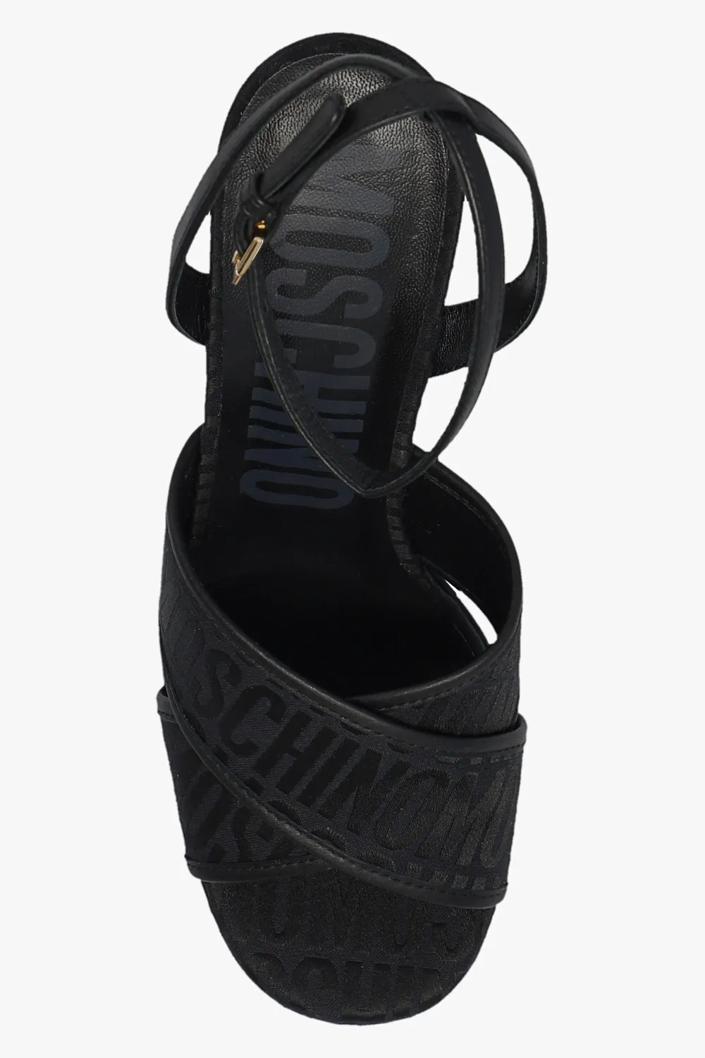 Moschino High Block Heel Logo Printed Platform Sandals