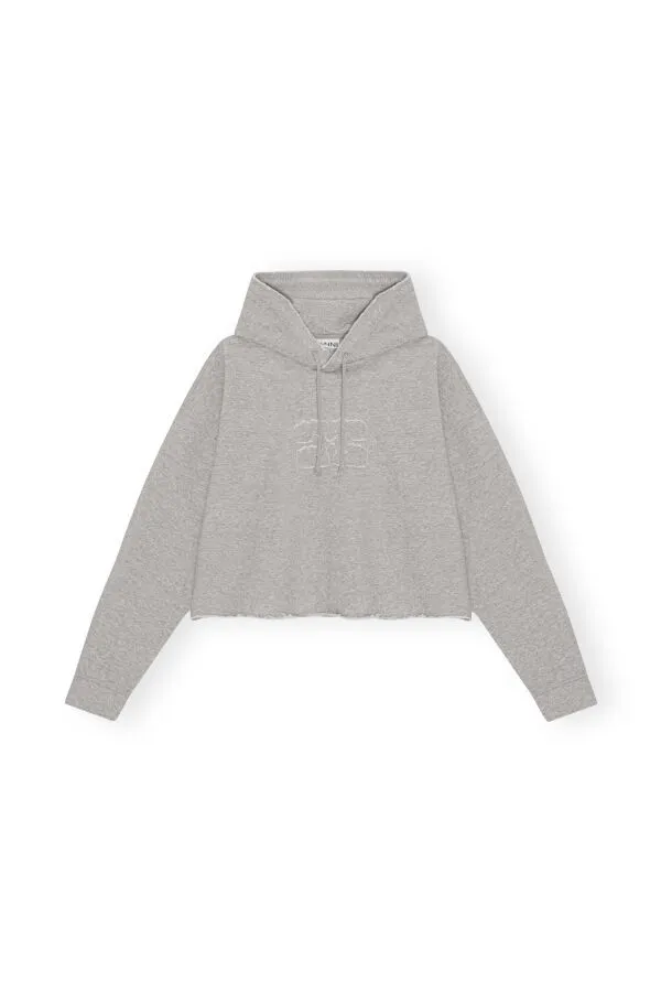 Ganni Logo Embroidered Drawstring Cropped Hoodie