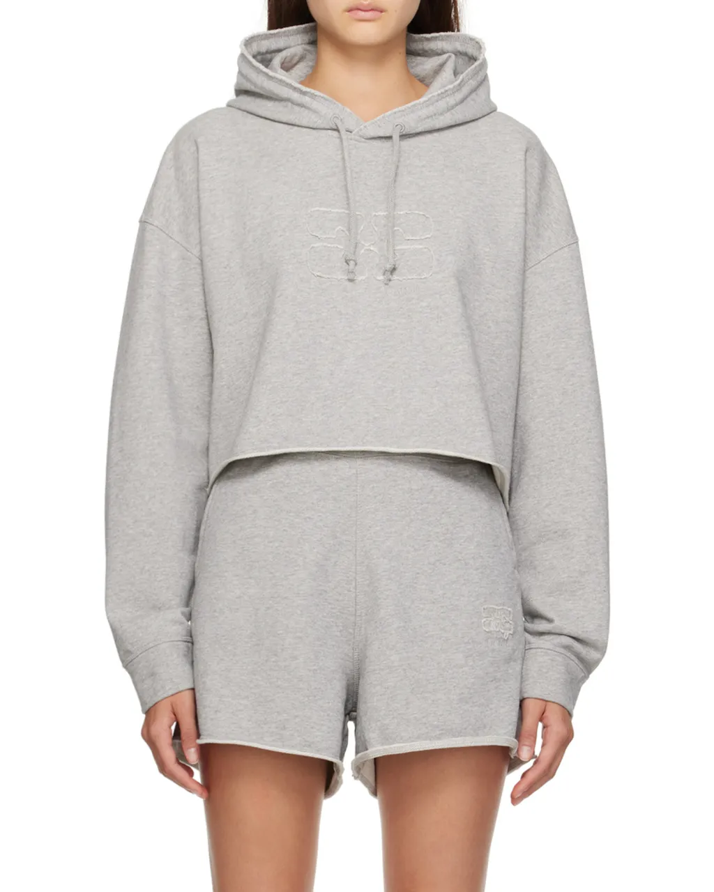 Ganni Logo Embroidered Drawstring Cropped Hoodie