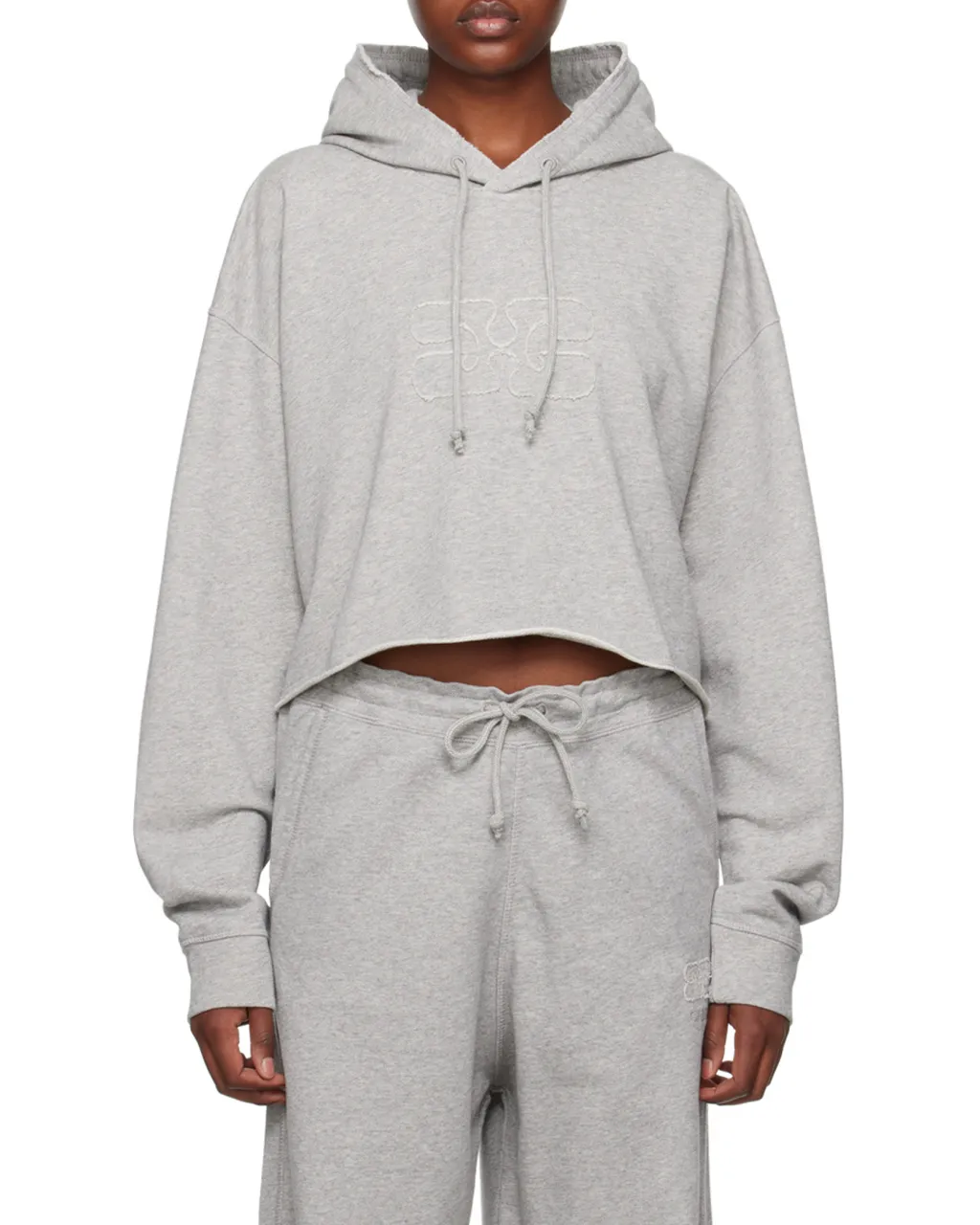 Ganni Logo Embroidered Drawstring Cropped Hoodie