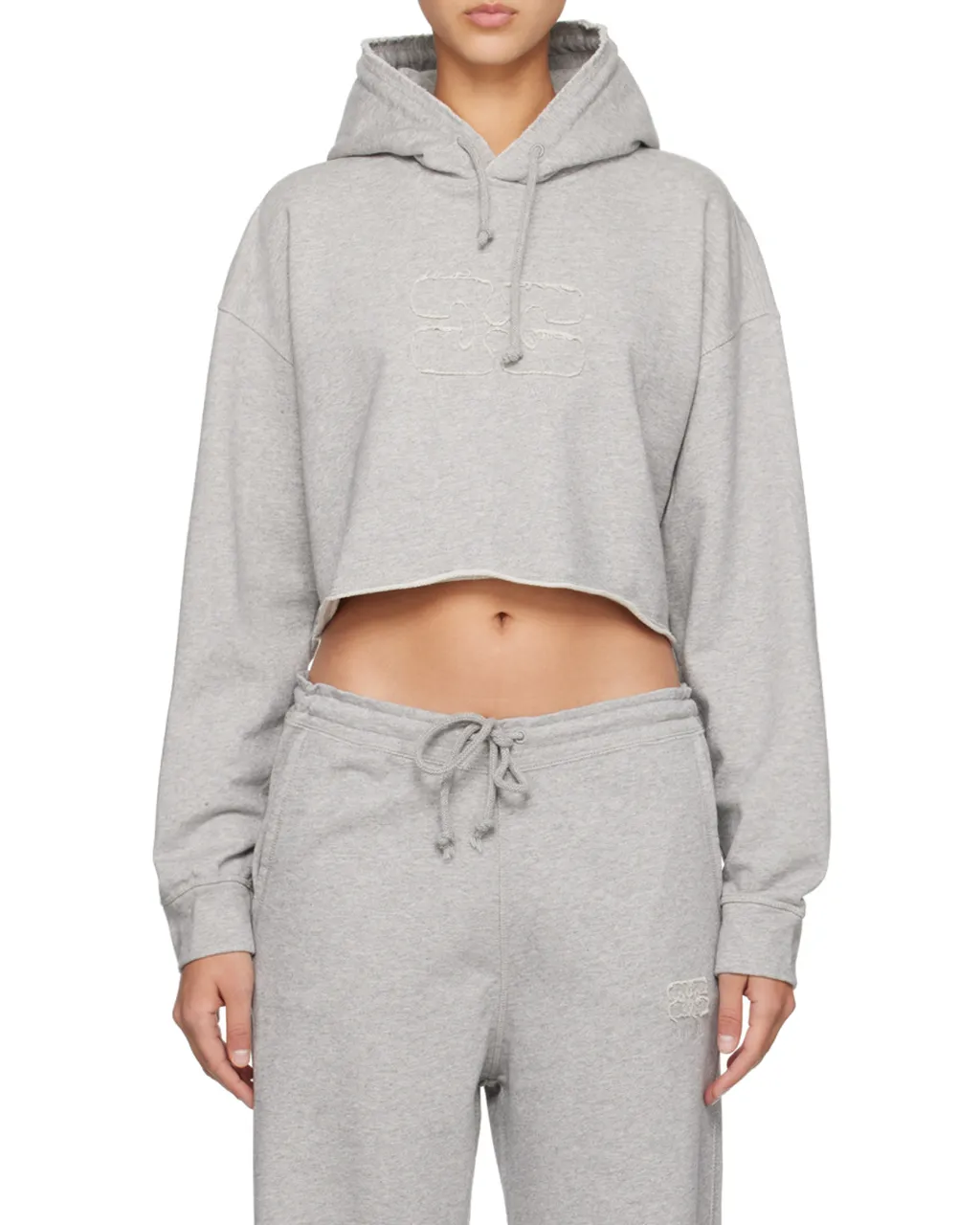 Ganni Logo Embroidered Drawstring Cropped Hoodie